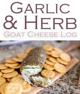 Hurried Hostess easy party food garlic herb goat cheese log recipe ingredients