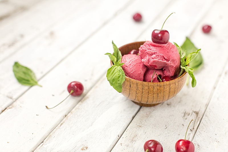 Basil Infused Cherry Sorbet